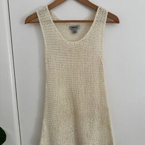 DKNY Cream Open Knit V Neck Sleeveless Tank Size M